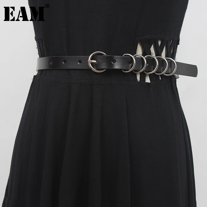 

[EAM] Black Metal Circle Knot Long Pu Leather Belt Personality Women New Fashion Tide All-match Spring Autumn 2022 1DD9102