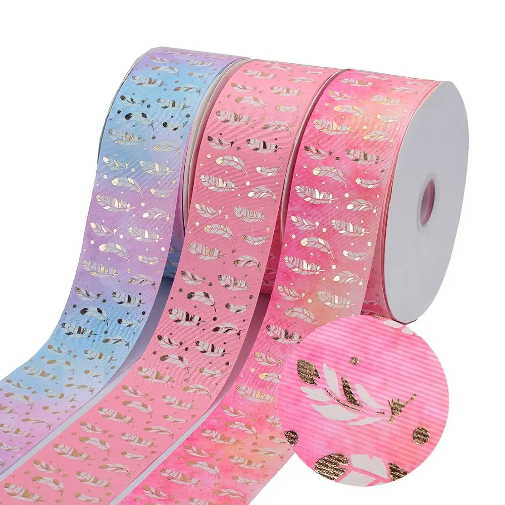 Золотая фольга 3 дюйма 75 мм и корсажная лента с принтом перьев сияющими чернилами