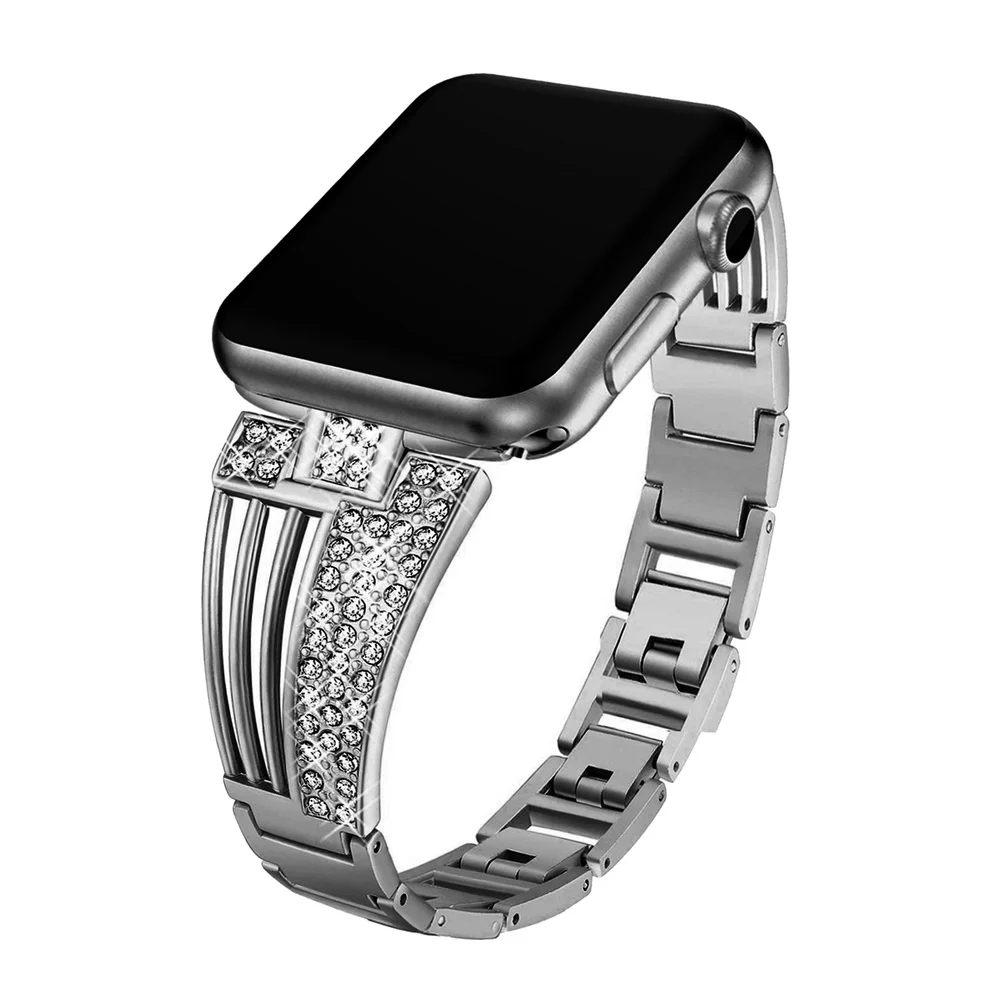 Diamond Нержавеющая сталь ремешок для Apple Watch 42 мм 38 40 44 женский браслет наручных