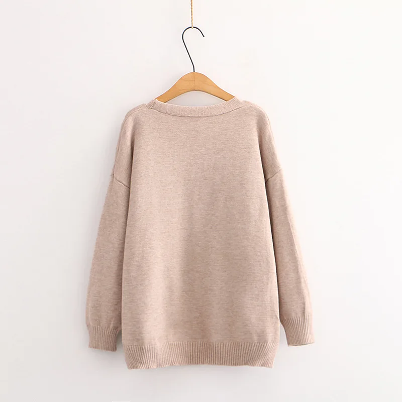 Женский свитер в Корейском стиле осенне-зимний Кардиган преппи с вышивкой кошки