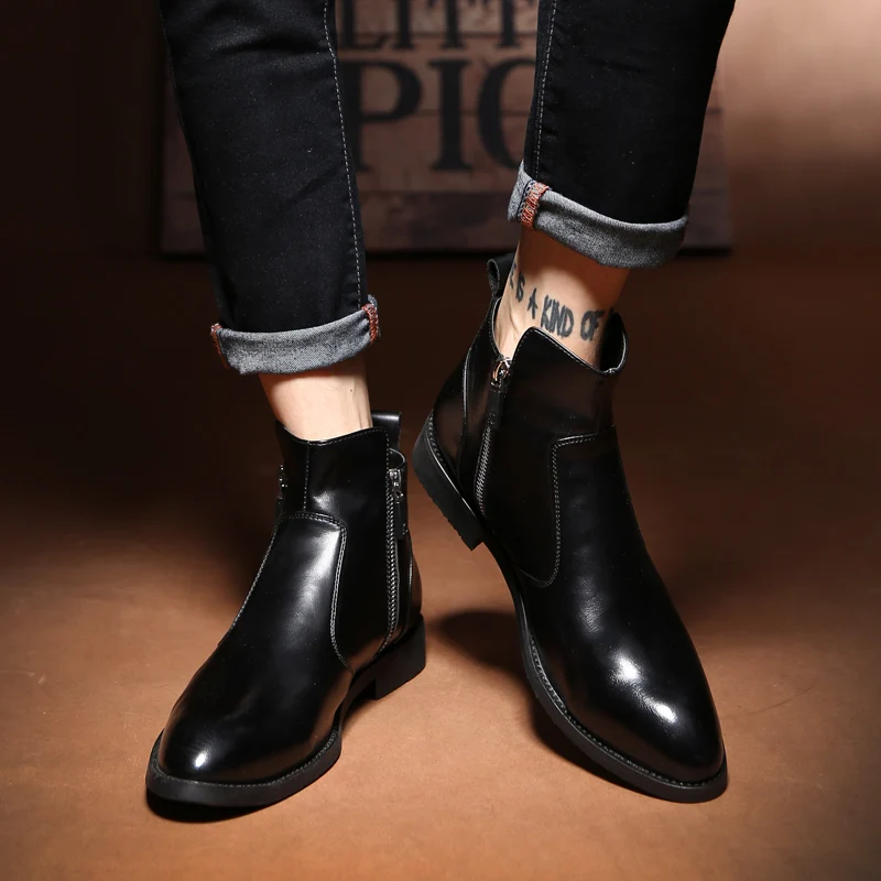 Boots men's English style retro trend short boots casual joking autumn winter leather shoes and boots.| |