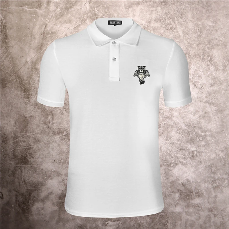 

Seestern new men's Polo shirt embroidery Beading Devil fashion Short Sleeve skull demon Polos casual lapel street tops tee