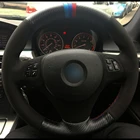 Чехол рулевого колеса автомобиля сшитая вручную черная углеродная кожа, черная замша для BMW E90 320i 325i 330i 335i E87 120i 130i 120d