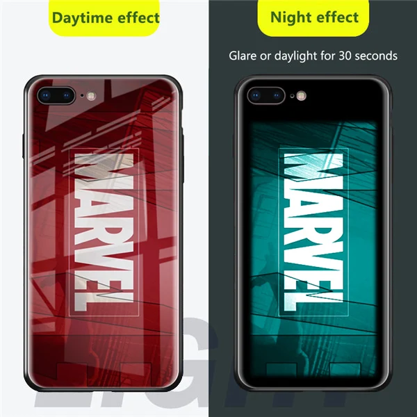 Marvel Человек-паук Бэтмен световой Стекло чехол для iPhone XR XS MAX 7 6 8 плюс Черная пантера Железный человек чехол телефона для iPhone X 10 - Цвет: marvel