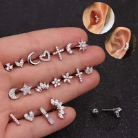piercing cartilage earring moon star heart cross crown simple wild mini stud earring conch tragus ear piercing jewelry