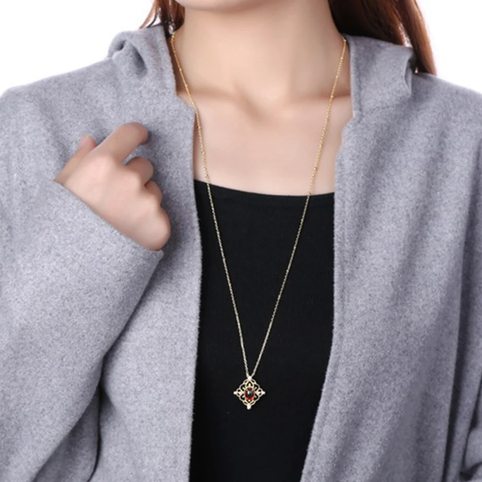 ALLNOEL 925 Sterling Silver Necklace For Women Natural Garnet Rose Quartz Diamond Real Gold Engagement Fine Jewelry | Украшения и