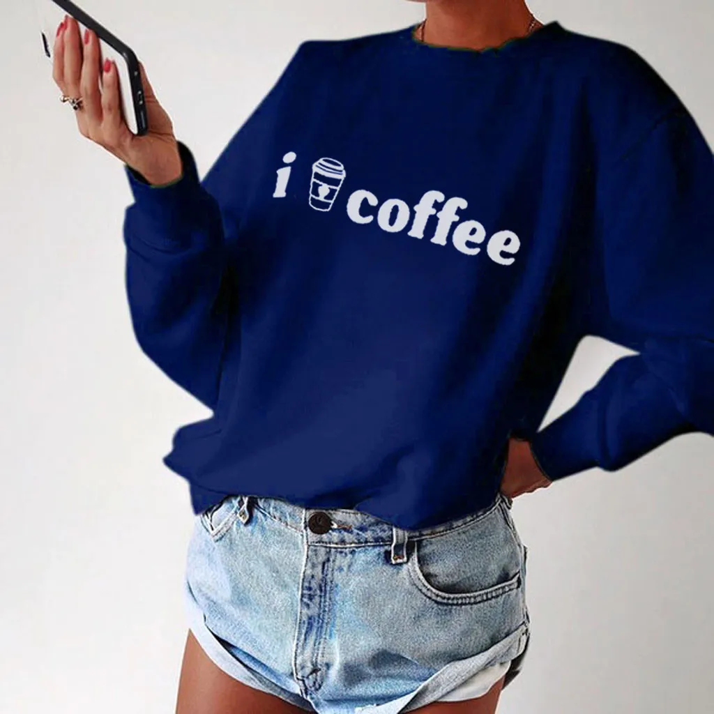 Женский свитшот с длинными рукавами SAGACE Coffee свитер буквенным принтом и круглым