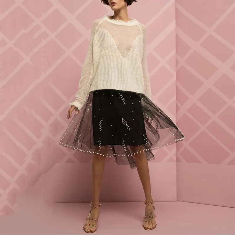 Женский свитер из мохера TWOTWINSTYLE вязаный пуловер с длинными рукавами и бахромой