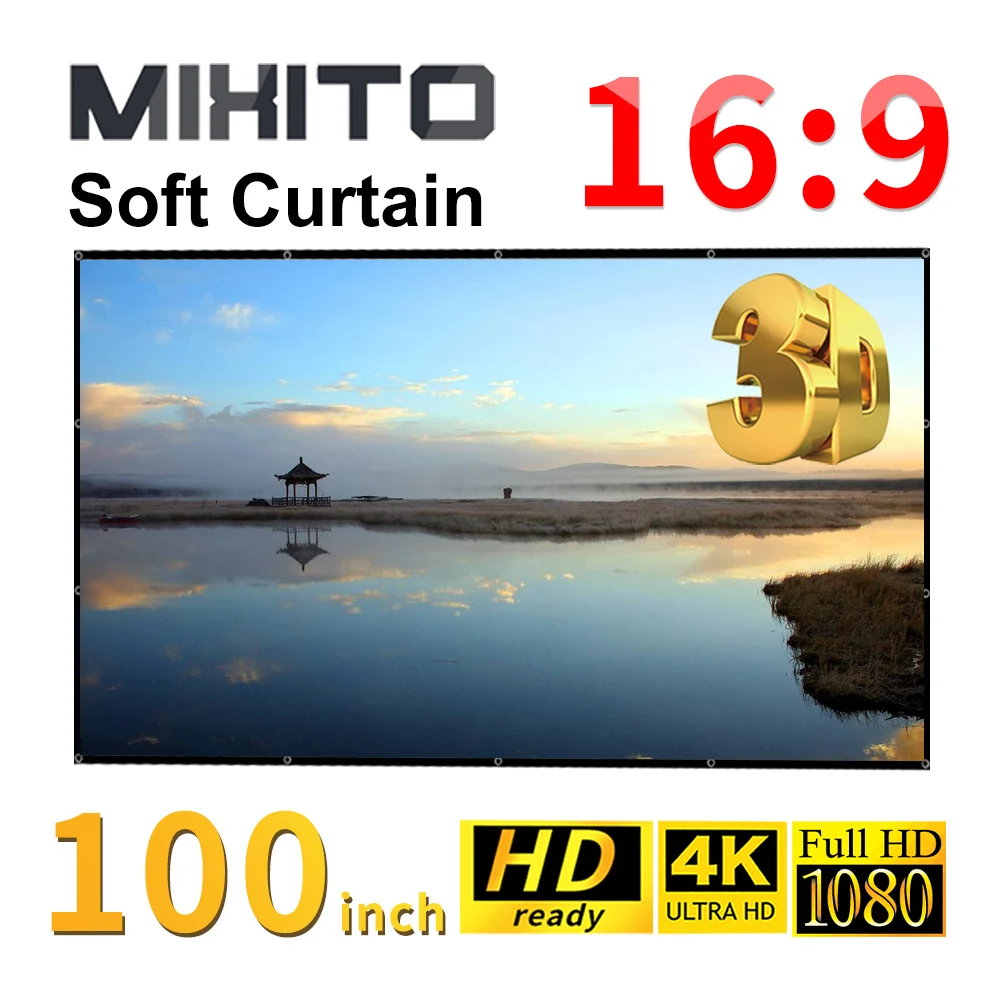 MIXITO проектор экран 16:9 100 дюймов мягкая занавеска для умного дома KTV офисная