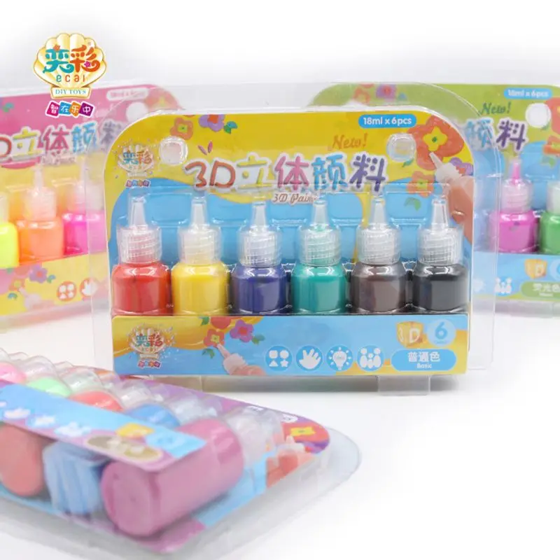 

6 Colors Kids 3D Acrylic Paint Pigment Set for Children Graffiti DIY Painting Drawing Tools Art Supplies