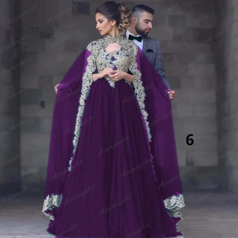 Мусульманские Вечерние платья а силуэта с V образным вырезом тюлевые Золотые