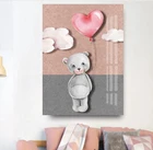 Настенная Картина на холсте мультяшный медведь воздушный шар розовые скандинавские плакаты и принты настенные картины для детской комнаты декор для детской комнаты