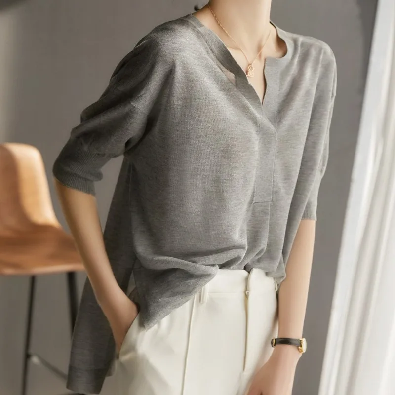 

Half Sleeve Summer Women Tops Fashion Womens Clothing Knitted Blouse Women Shirts casual Womens Tops and Bouses