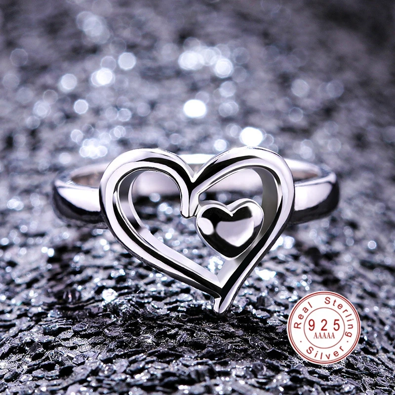 2021 модные 925 стерлингового серебра романтическое кольцо с двойным сердцем для