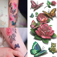 3d butterfly tattoos stickers rose flower girls women body art water transfer temporary tattoo sticker arm wrist fake tatoo 1pc