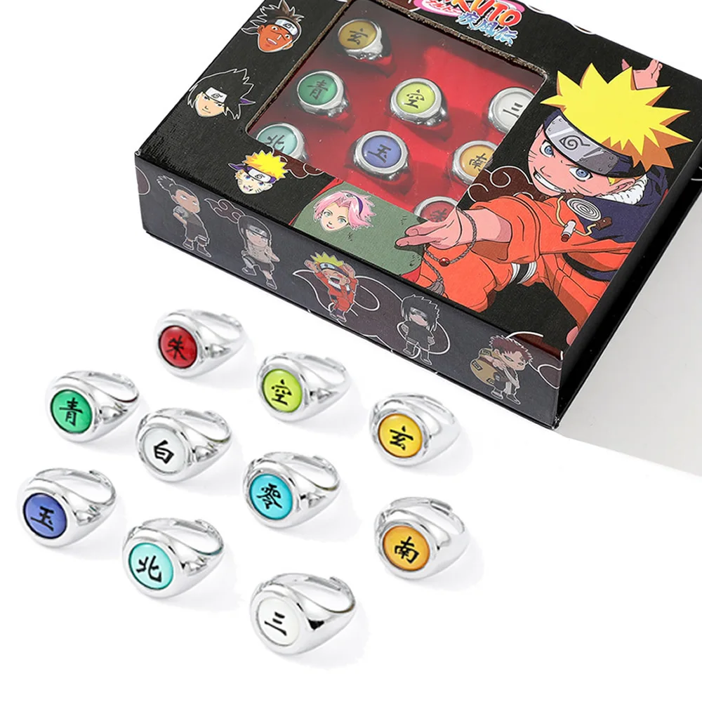 

10pcs/SET Naruto Akatsuki Metal Rings Anime Itachi Figure Cosplay Action Accessory Jewerly Cool Boys Children Kids Toys Gifts