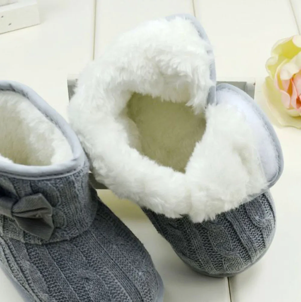 

Fashion Baby Bowknot Soft Sole Winter Warm Shoes Boots Woolen Yarn Soft Butterfly-knot Round Toe Boots winter Drop Ship 2021