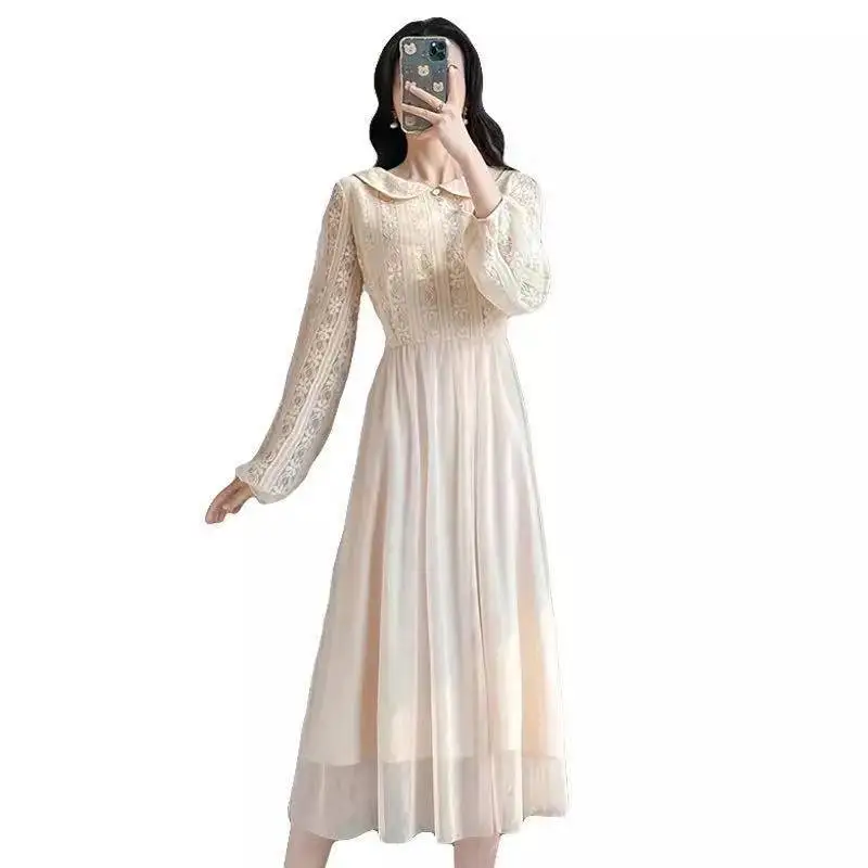 Женское винтажное платье-миди с высокой талией и отложным воротником | Женская