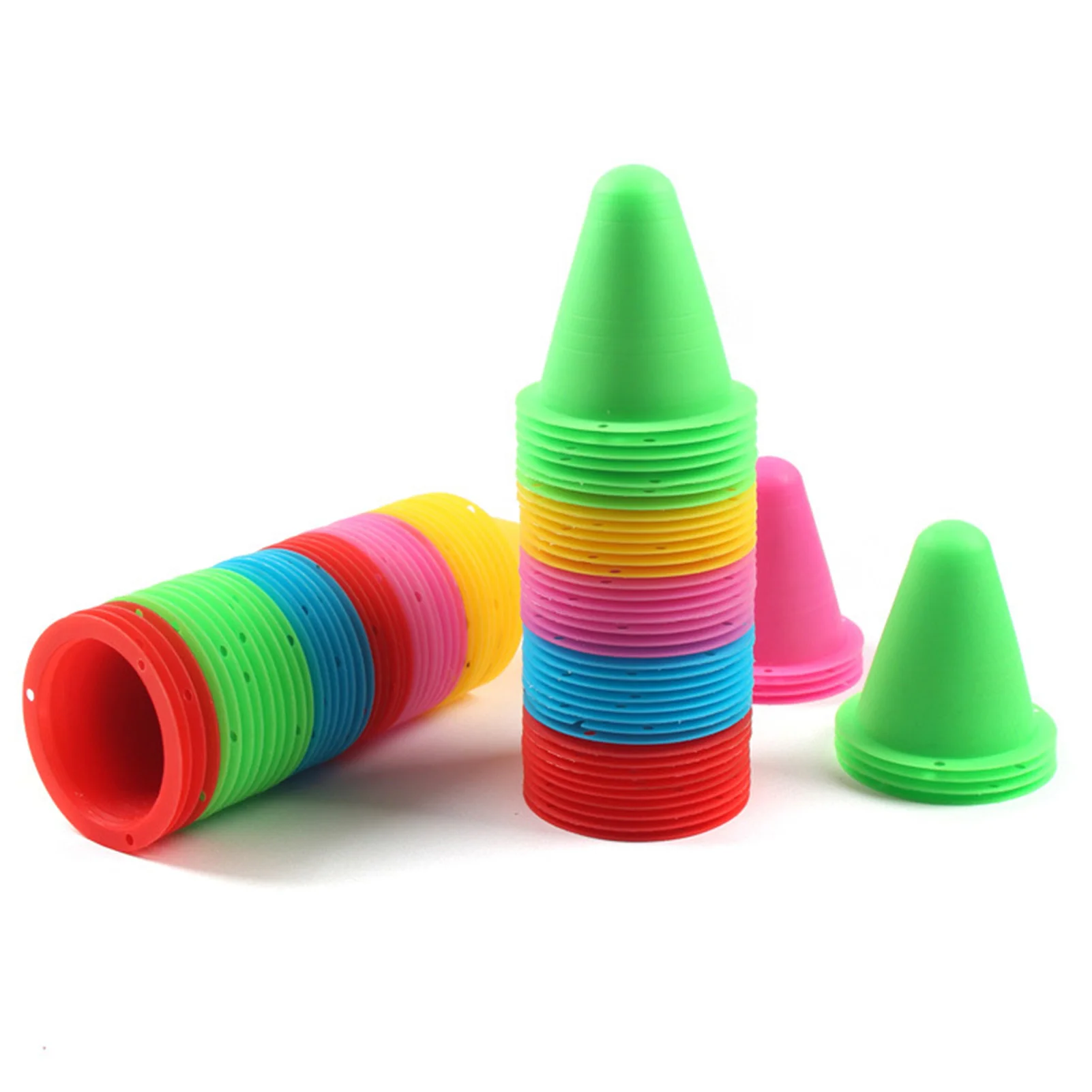 

50Pcs Skate Marker Training Road Cones Roller Football Soccer Rugby Training Soft Tower Skating Obstacle Roller Skate Pile