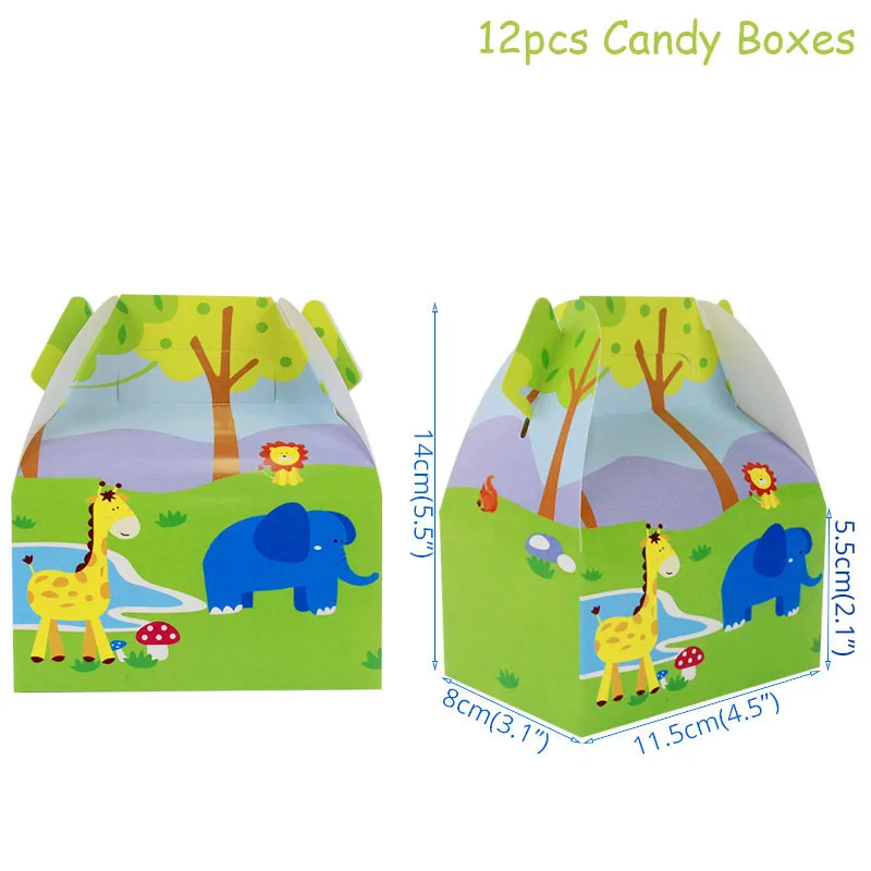 12pcs candy box Вечерние одноразовые стаканчики в стиле джунглей для вечеринки в честь Дня рождения, украшения для детей, милые животные, принадлежности для душа для малышей - Цвет: 12pcs candy box