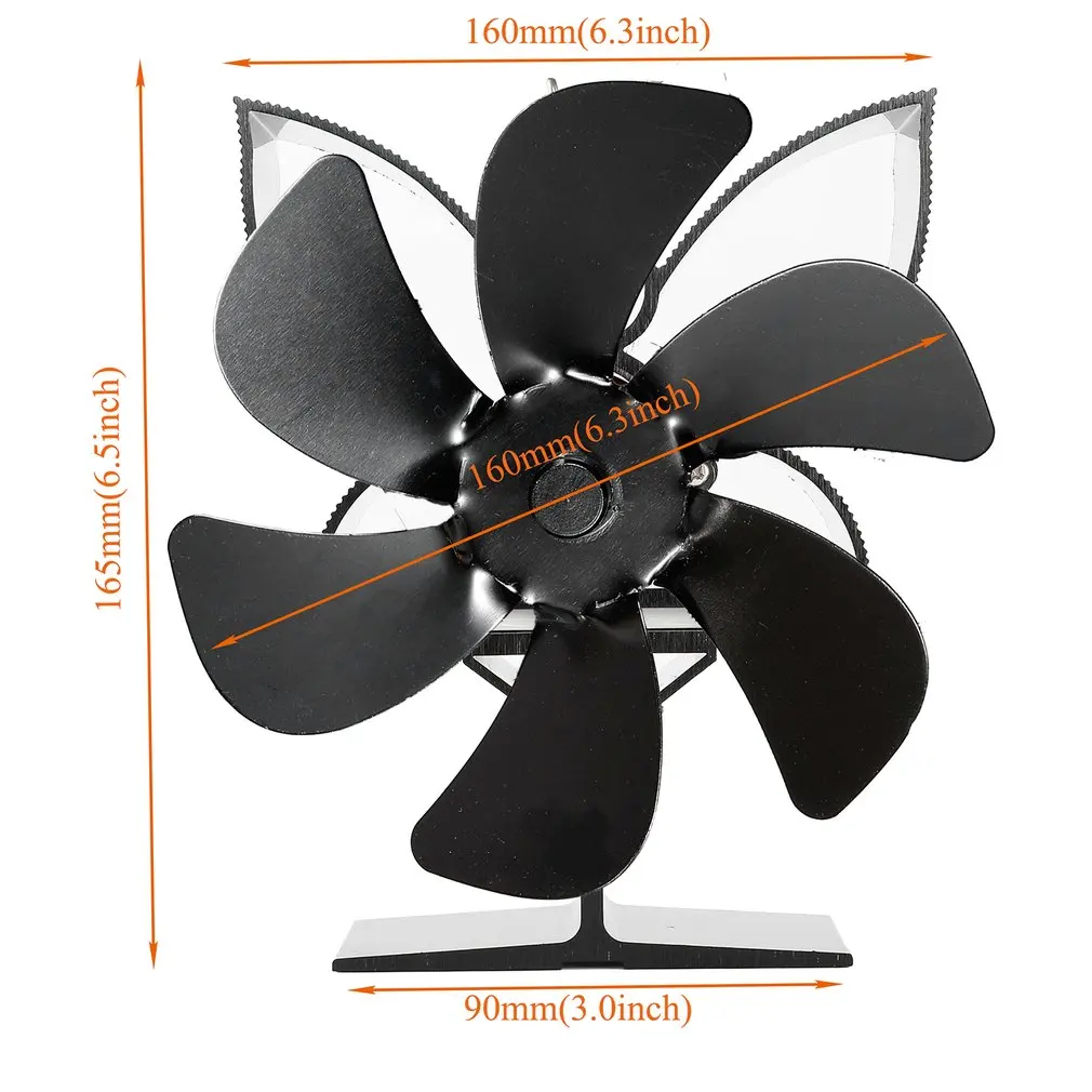 

905S Aluminum Fireplace Heat Power Fan 6 Blades Air Circulation Household High Temperature Resistance Fireplace Fan