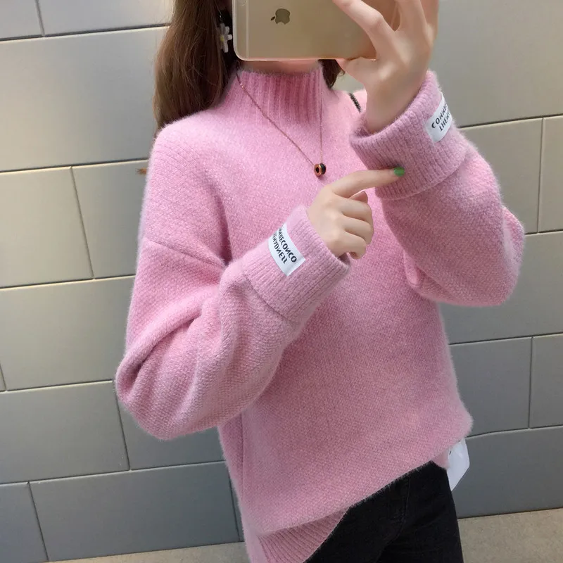 Knitted Warm Sweater Female For Autumn winter 2020 Ladies Long Sleeve Women Turtleneck Tricot Pullover Blue Jumper | Женская одежда