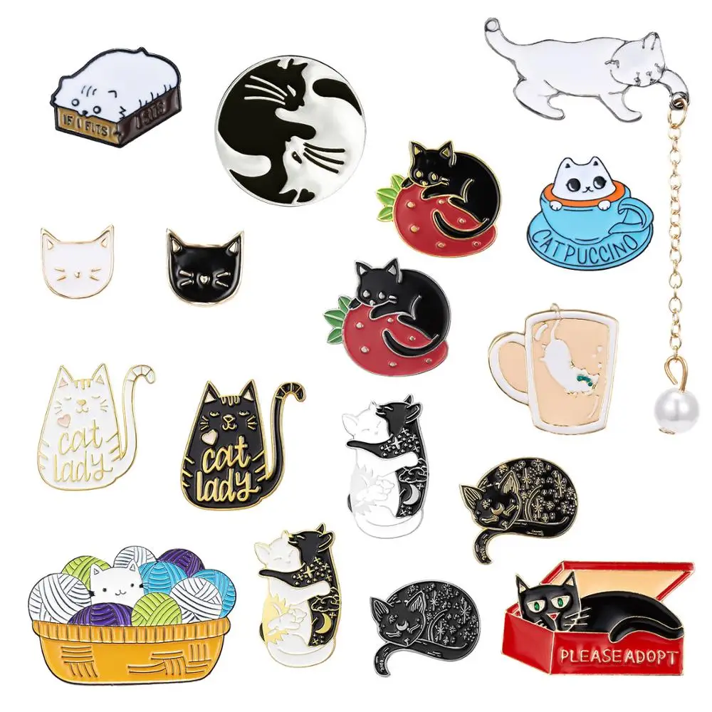 Rinhoo черно белая брошь в виде кота Клубничная чашка коробка маленький котенок