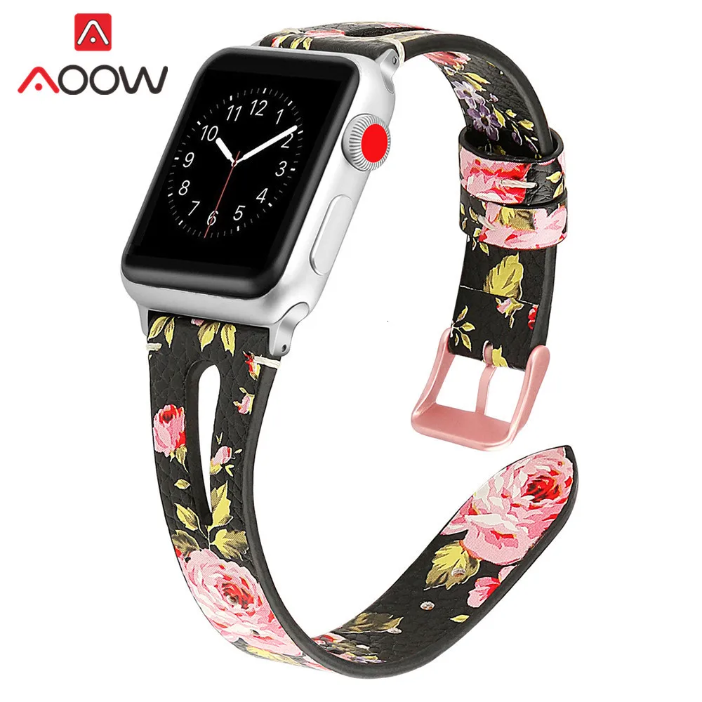 Ремешок из натуральной кожи с принтом для Apple Watch 40 мм 44 мм для iwatch 38 мм 42 мм ремешок серии 4 3 2 1 браслет аксессуары