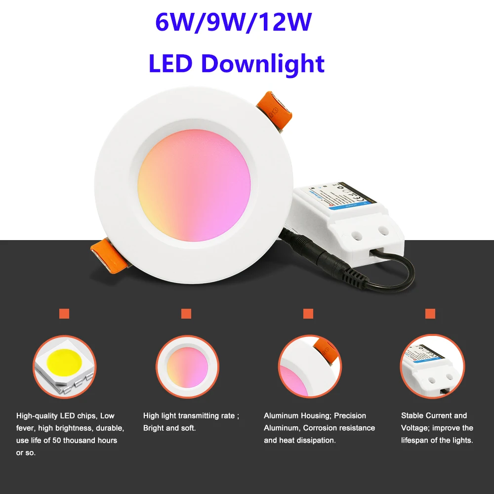 

Светодиодный светильник RGB + CCT, 6 Вт, 9 Вт, 12 Вт, ZIGBEE ZLL, умное внутреннее освещение, совместимое с Echo Plus и многими цветами ворот