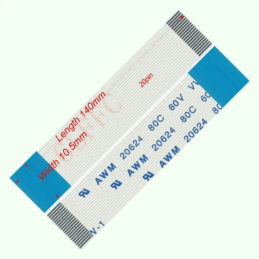 

20pin 0.5pitch 140mm-800mm B-type Flexible Flat Cable FFC awm 20624 ROHS for TTL LCD DVD Computer
