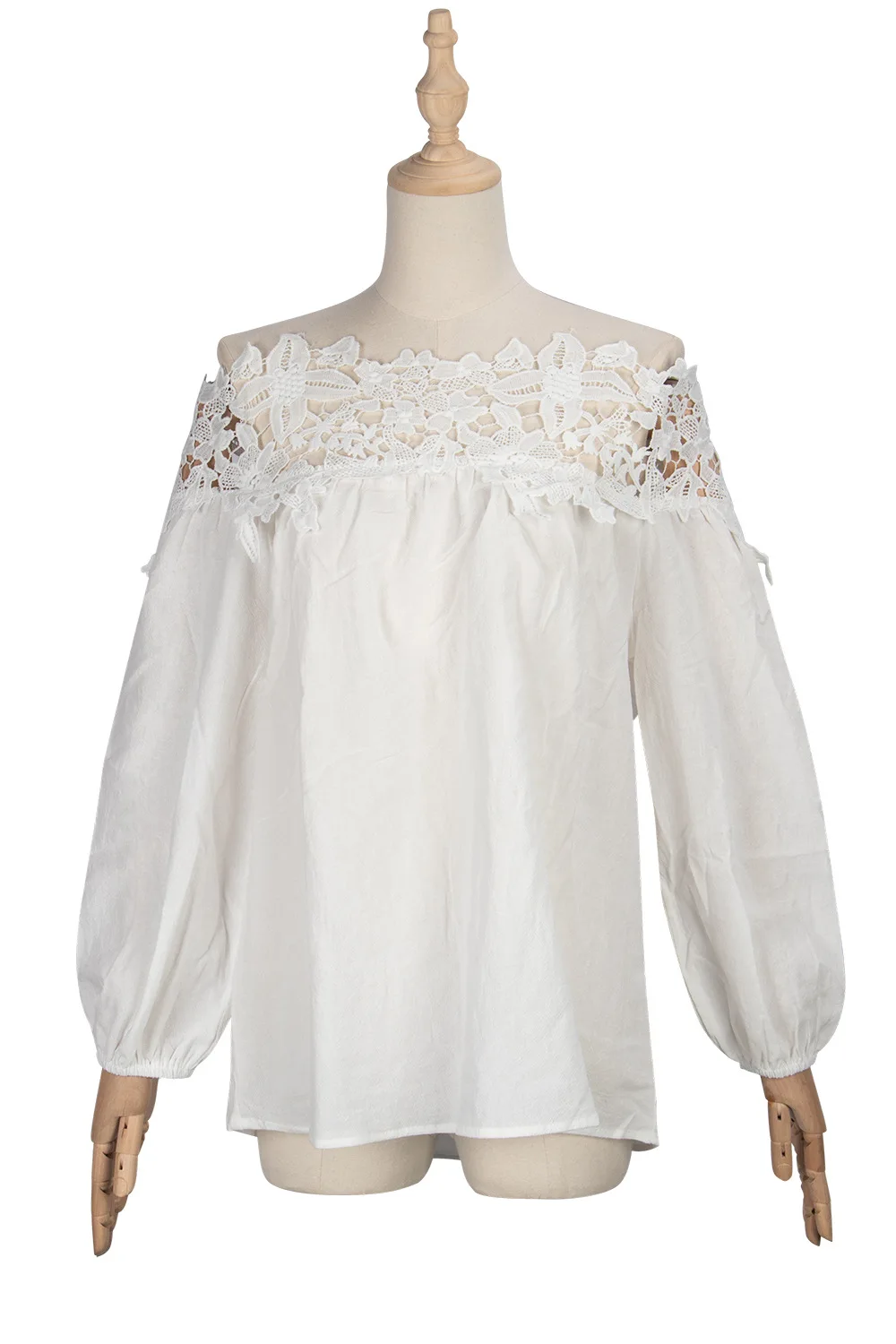 

Women Fashion Casual Lace Off Shoulder Blouse Ladies Daily Beach Holiday Shirts Girls Elegant Puff Short Sleeves Solid Top