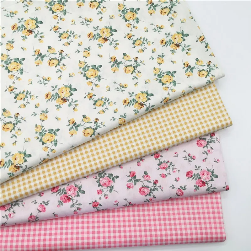 

100% Cotton viaPhil Brand All Over Yellow Pink Blooming Rose Flower Printed Fabric Floral Fabric Patchwork Cloth Home Decor