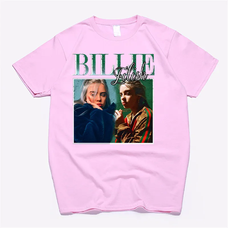 T87B-pink Для женщин Billie Eilish хлопковая футболка унисекс скейтборд Рождественская Футболка женская одежда для девочек уличная рубашка - Цвет: T87B-pink