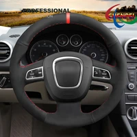 diy hand sewn black suede car steering wheel cover for audi a3 a4 a5 a8 q7 s4 s5 seat exeo car interior accessories