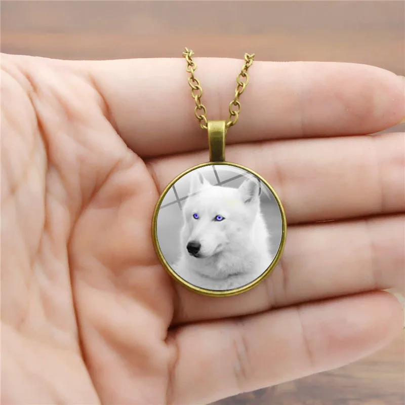 Классический Лес Снег Волк стеклянный купол светящийся кулон ожерелье