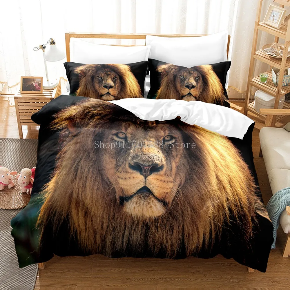 

3D Lion Quilt Cover Sets Black Linens Bed Pillow Shams King Queen Super King Twin Double Full Size 180*210cm Animal Home Textile