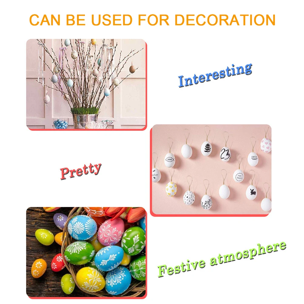 

50 pcs Plastic White Easter Eggs Decorative Eggs with Hanging Rope Easter DIY Painting Eggs with 8 Color Pens