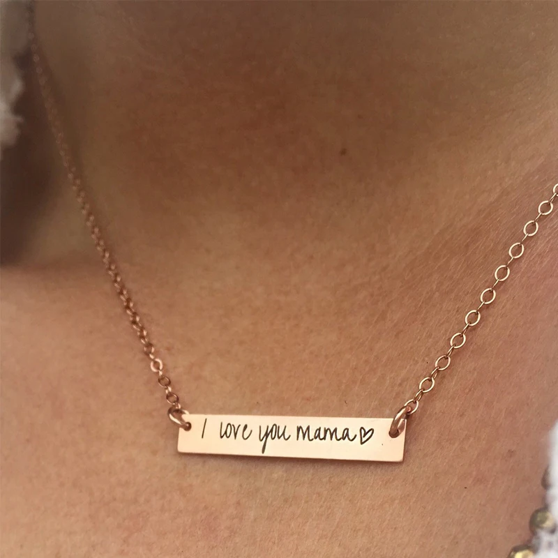

Personalized Bar Necklace Stainless Steel Engraved Name Pendant Necklace Dainty Women Custom Jewelry BFF Valentine's Gift