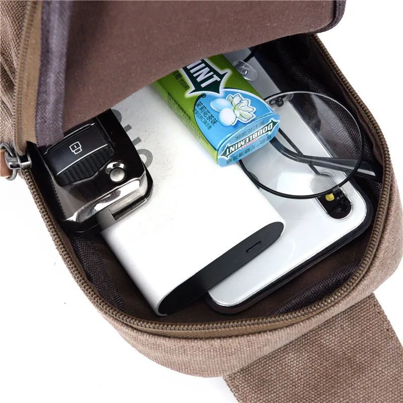 Men's Chest Bags with Headphone Soft Canvas Zipper Crossbody Messenger Sling Shoulder Bag Unisex Casual Travel Waist Fanny Pack
