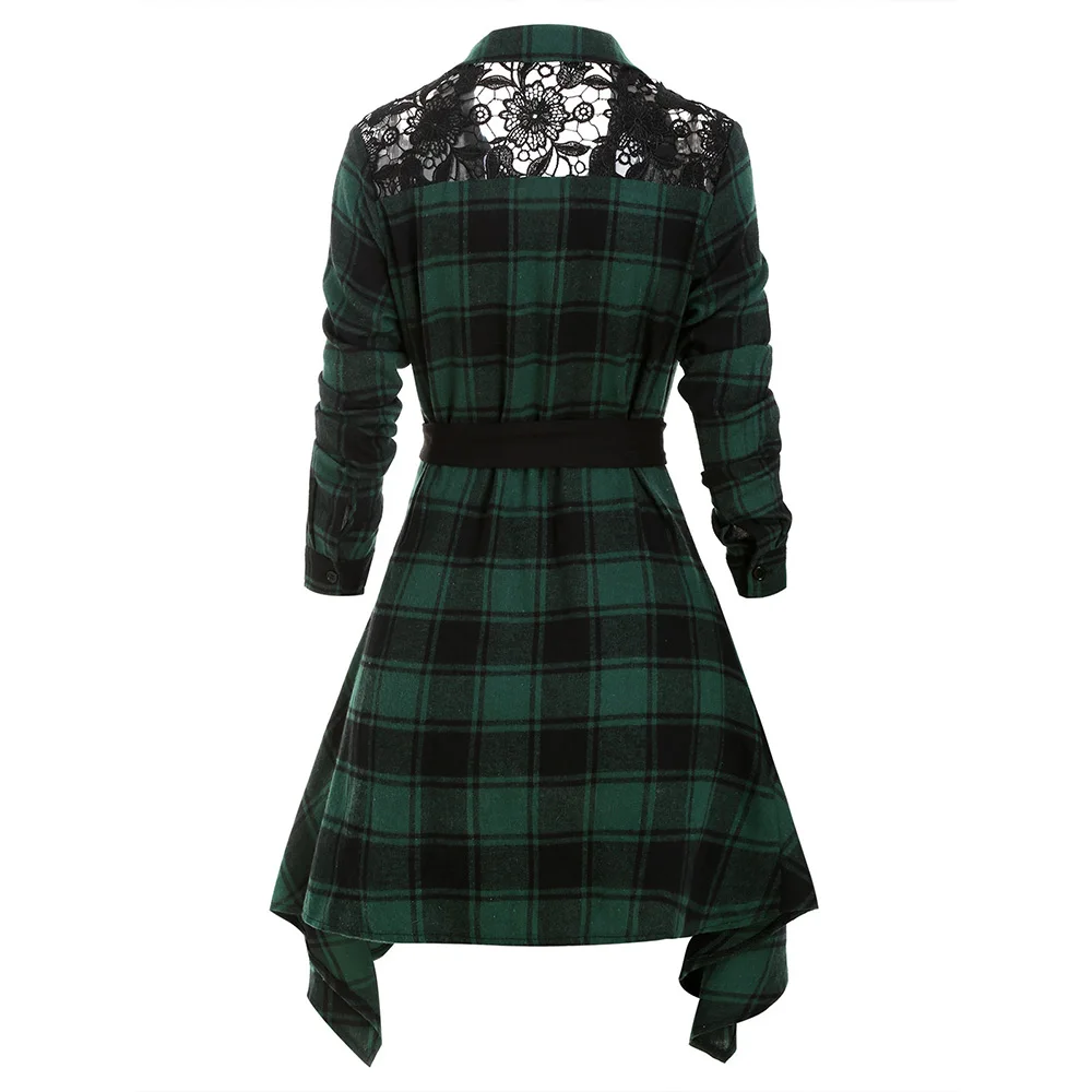 ROSEGAL кружевная панель клетчатая рубашка на пуговицах с поясом женские