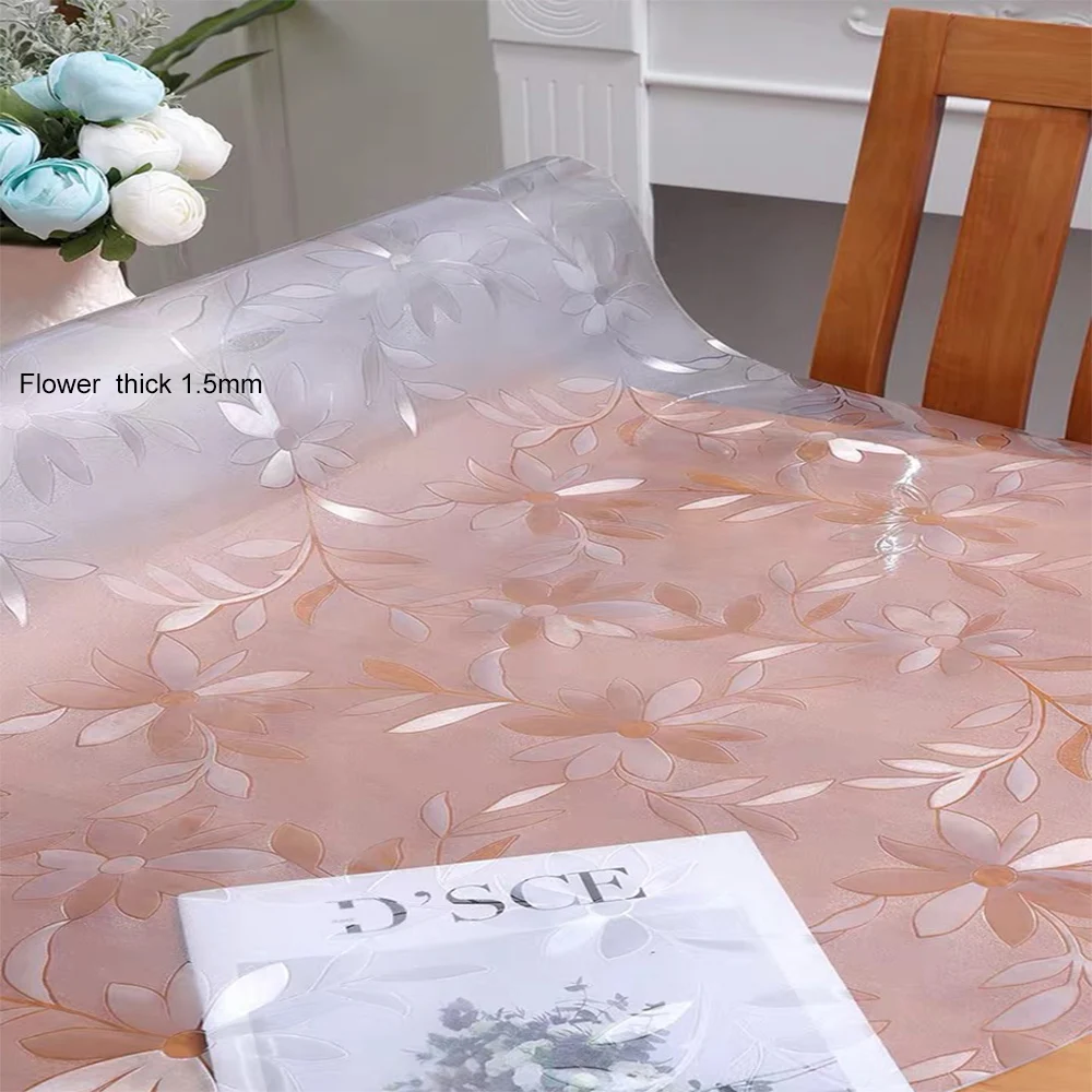 flower BALLE 1,5 мм овальная прозрачная скатерть из ПВХ, Заказная форма, покрытие для стола, защита стола, обеденный стол, высокое качество, прозрачное мягкое стекло - Цвет: flower
