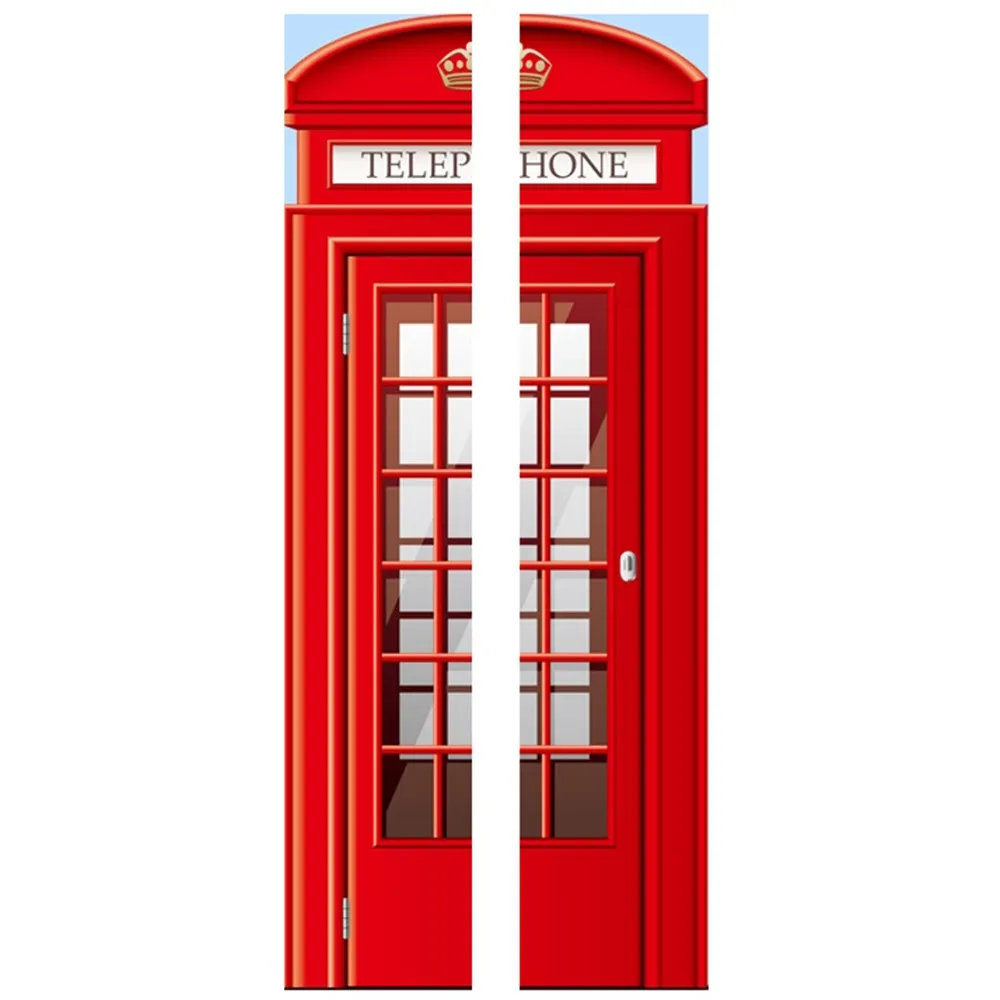 2шт Гостиная Наклейка на дверь Европейская телефонная будка Декор Дверь 3D стерео