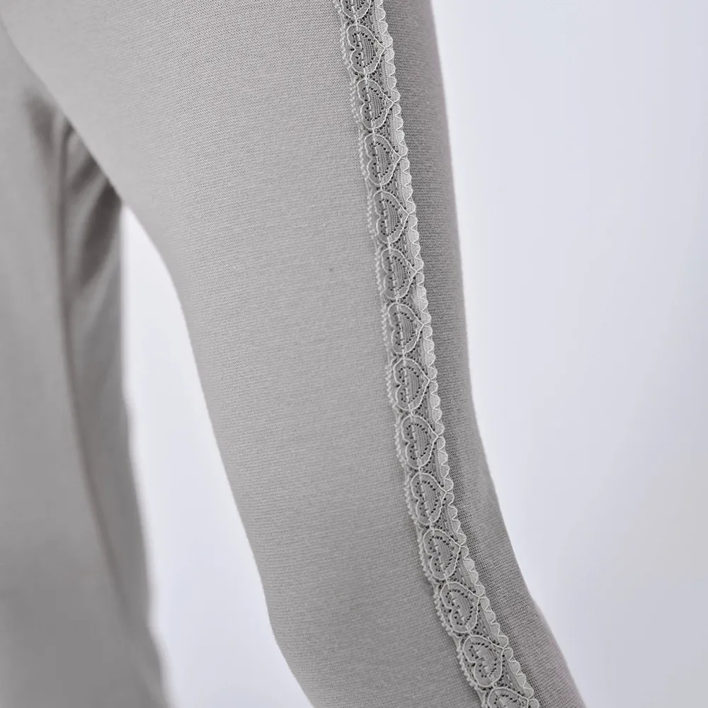 

Hollead Girl Leggings Spring Summer Side Lace Embroidered Grey Trousers Casual Pencil Pants Cotton Student Sports Yoga Pants