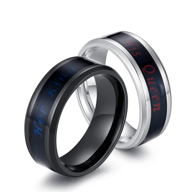 Мужские модные парные кольца из нержавеющей стали ее король его королева красные