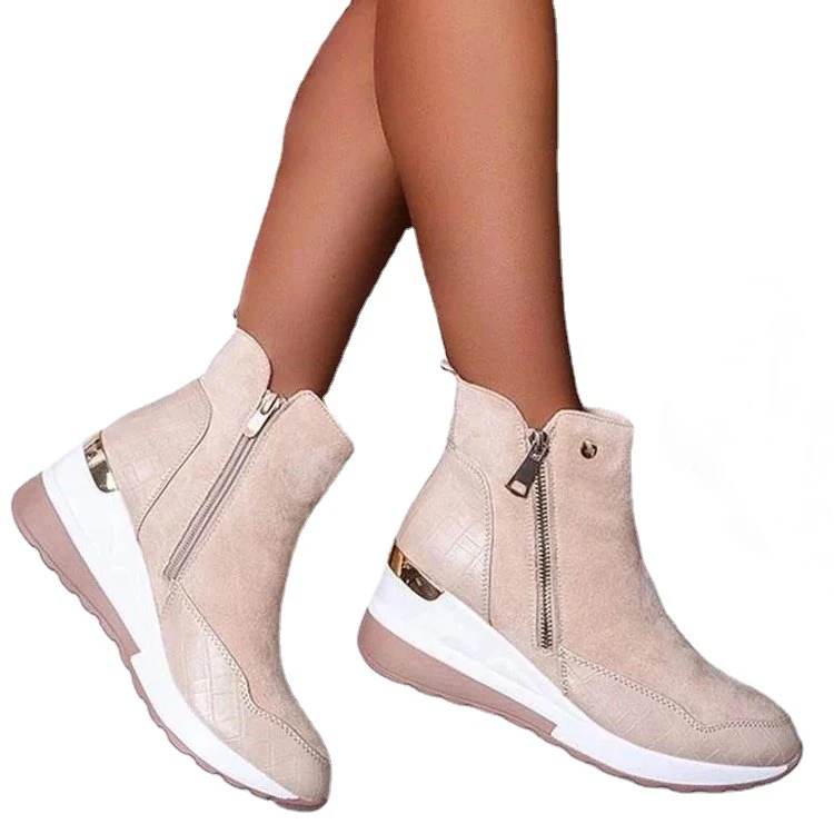 

Plus Size Womens Sneakers winter solid color high-top vulcanized shoes platform wedge shoes zipper women's shoes snow boots