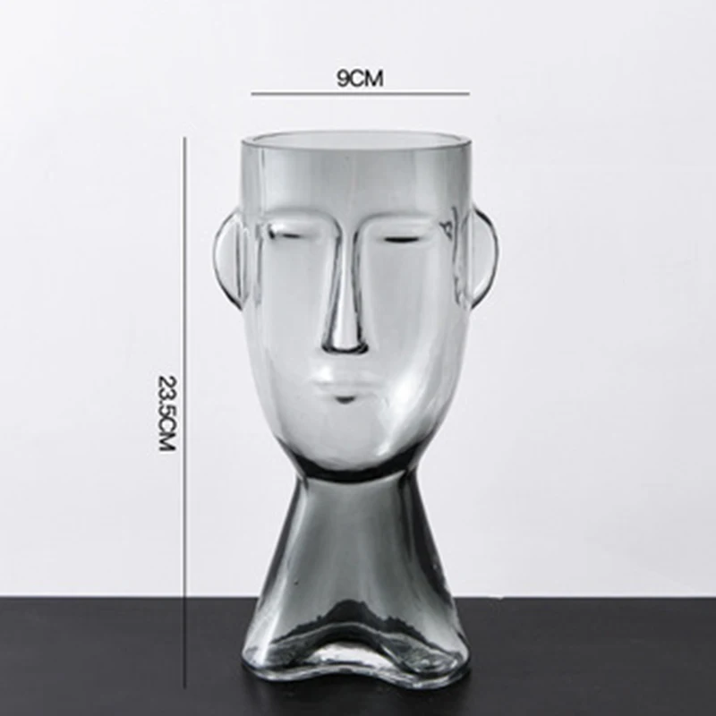 

2021 New Glass Craftware Creative Nordic Style Flower Arrangement Art Ornaments Wholesale Face Like Abstract Transparent Vase