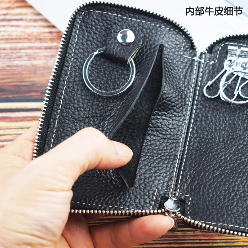 Genuine Leather Key Wallet Men Keychain Holder Pouch Purse Zipper Designer Car Key Case Multifunction Door Keys Housekeeper Bag