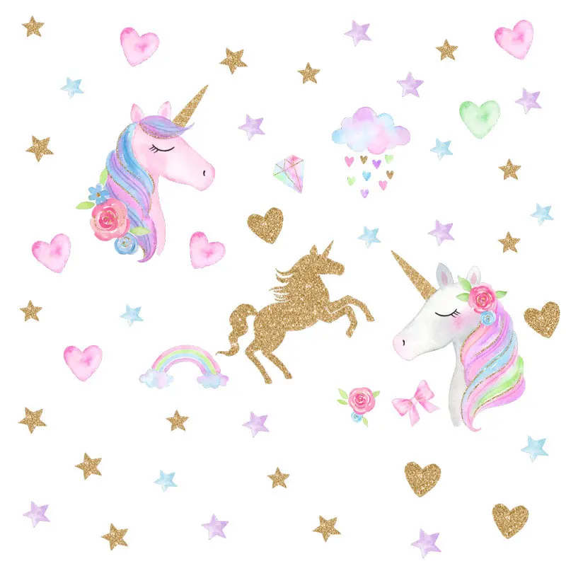 

3d единорог с фотоэлементами для детской комнаты, самоклеящиеся Мультяшные фотообои для гостиной, спальни, Детский Настенный декор