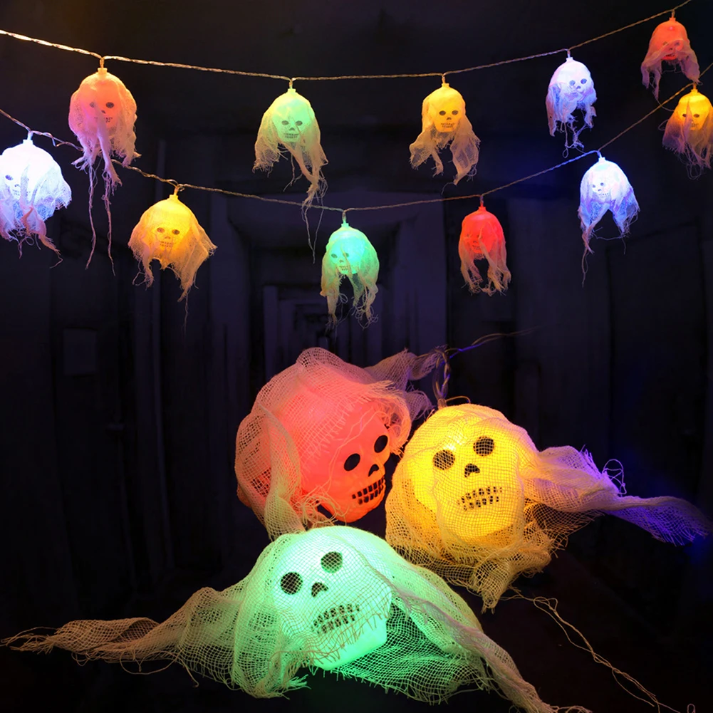 

1.5m 10led Artificial Colorful Veil Skull Designed String Lights Battery Powered Holiday Party Gadget Room Haunted House Decor