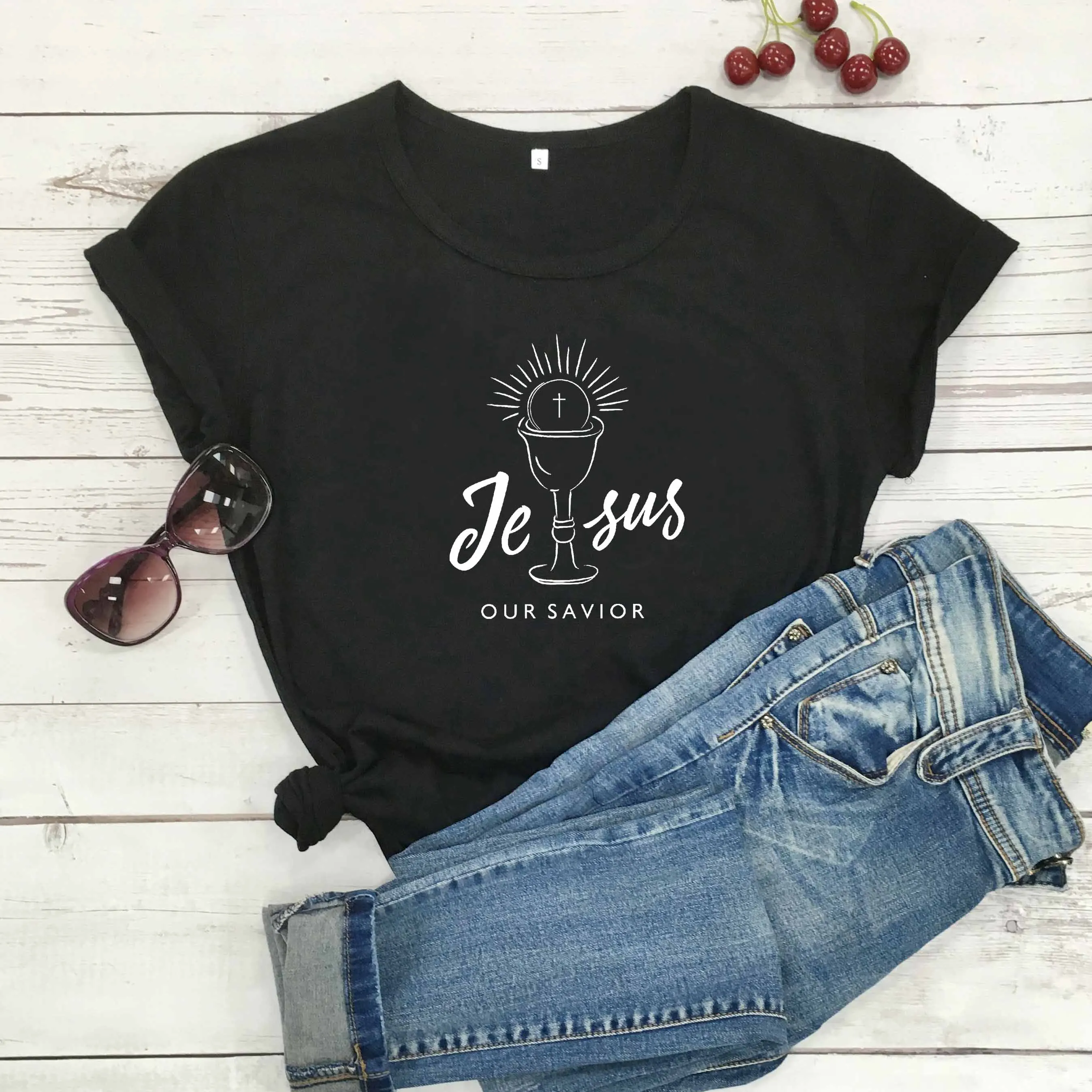 

Jesus Our Savior T-Shirt cross graphic women fashion cotton faith religion vintage light girl grunge tumblr tees party tops O019